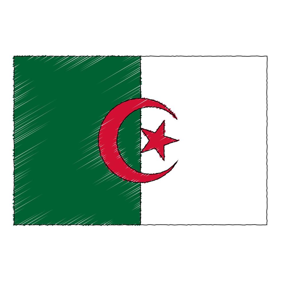 Hand drawn sketch flag of Algeria. doodle style icon vector