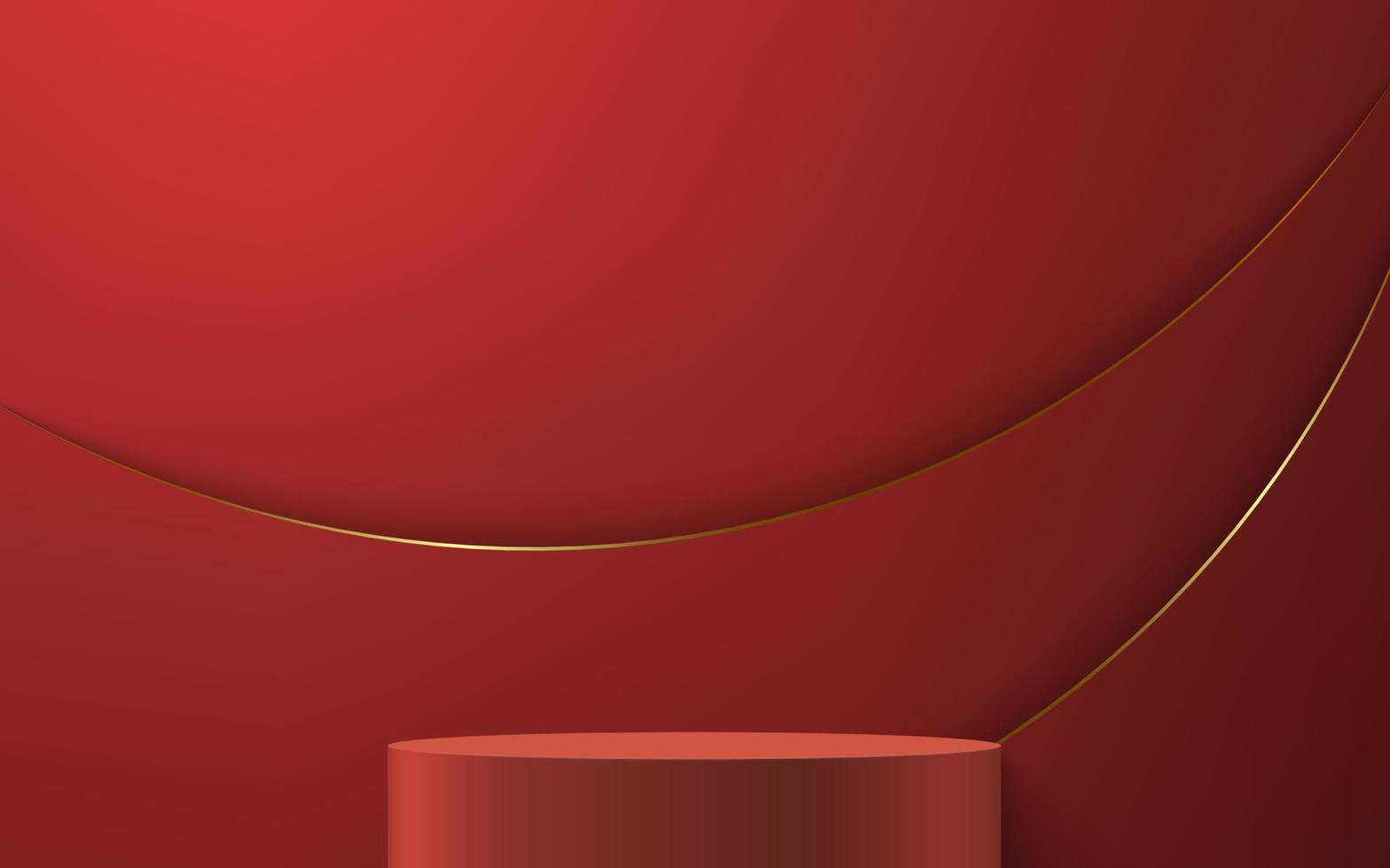 3d realistic podium or pedestal on red luxury background. vector