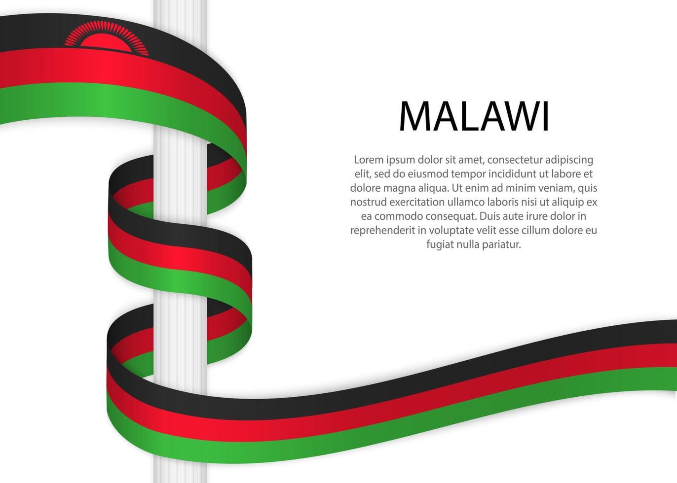 Waving ribbon on pole with flag of Malawi. Template for independ vector