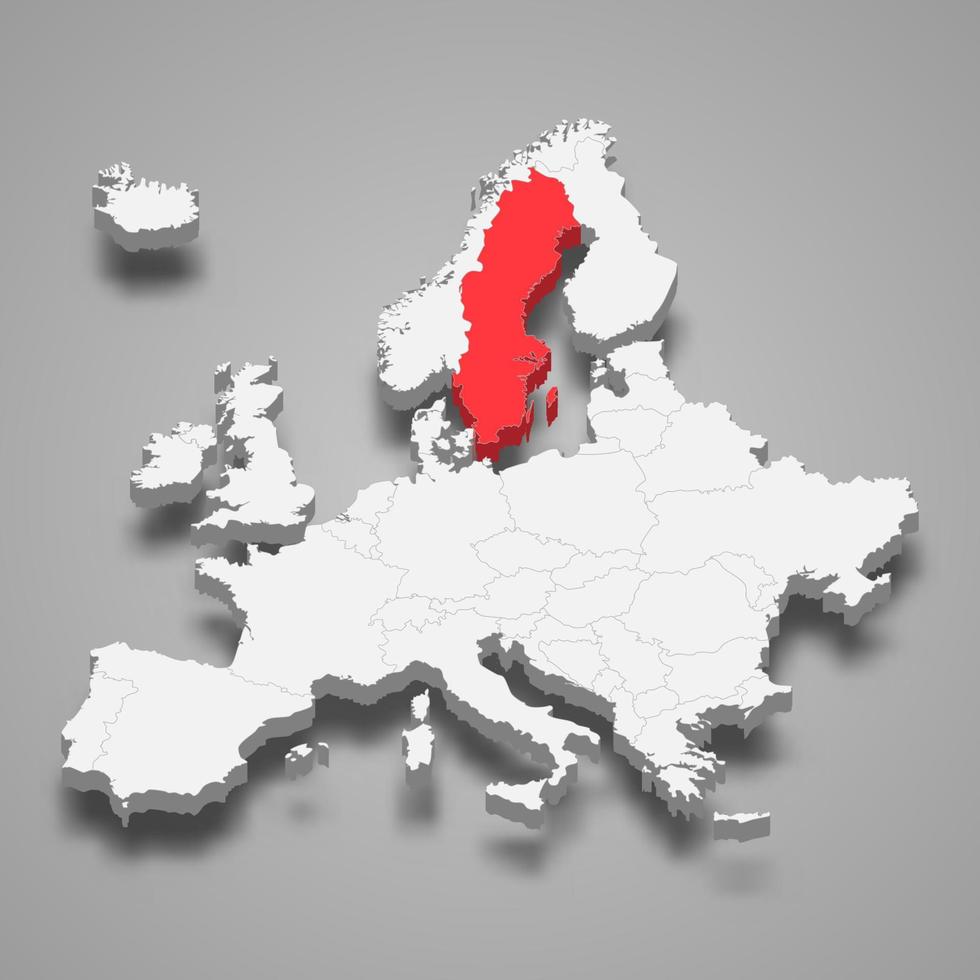 Sweden country location within Europe 3d map vector