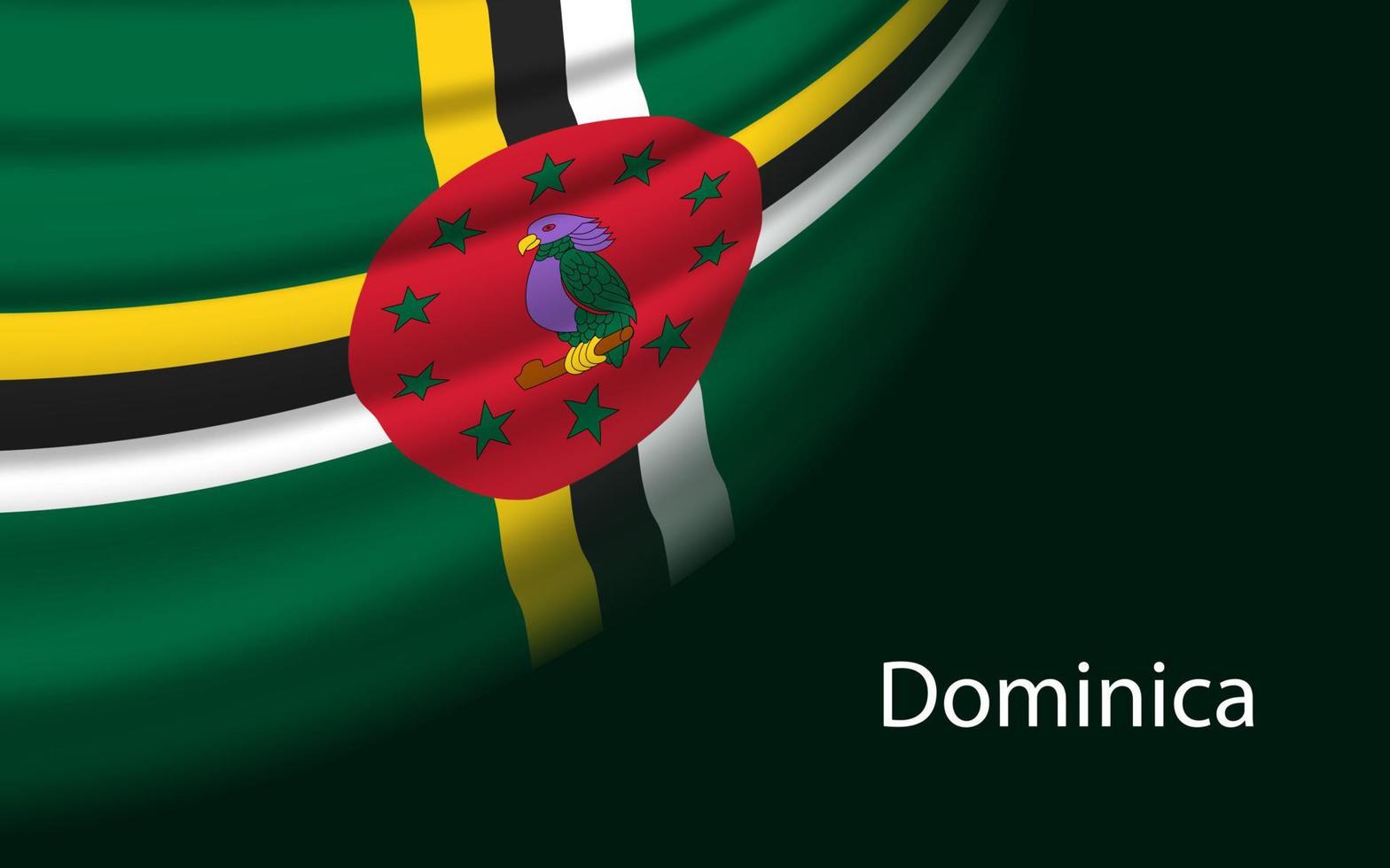 Wave flag of Dominica on dark background. vector