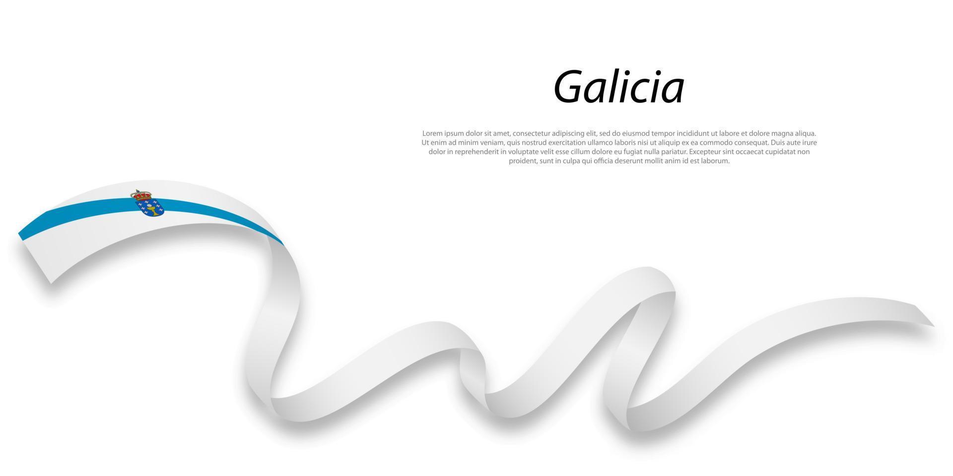 Waving ribbon or stripe with flag of Galicia vector