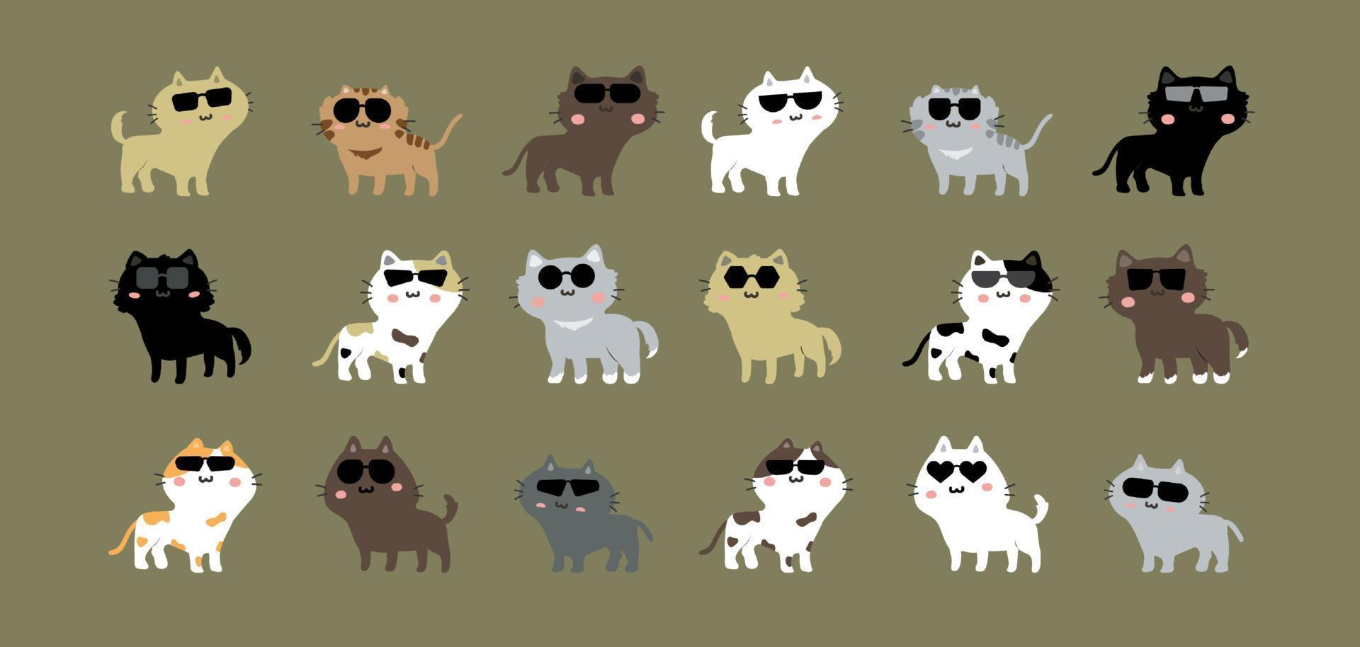 gato con Gafas de sol dibujos animados personaje icono paquete vector