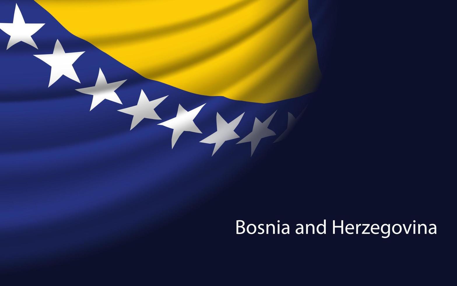 Wave flag of Bosnia and Herzegovina on dark background. Banner o vector