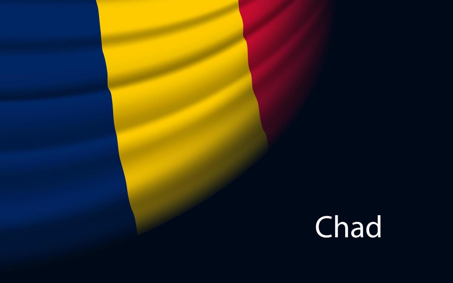 Wave flag of Chad on dark background. vector