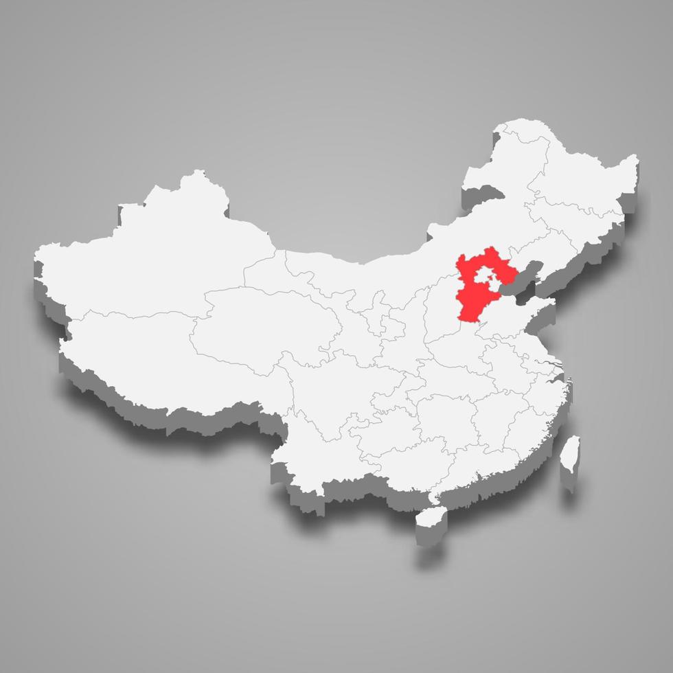 province location within China 3d map Template for your design vector