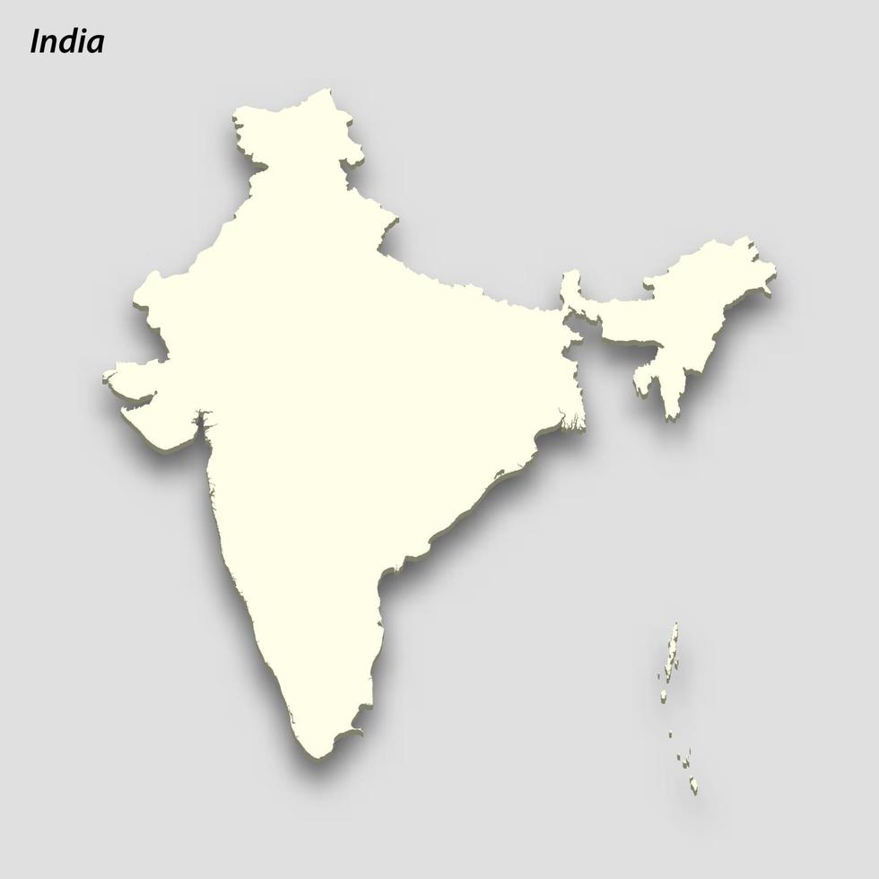 3d isometric map of India isolated with shadow vector