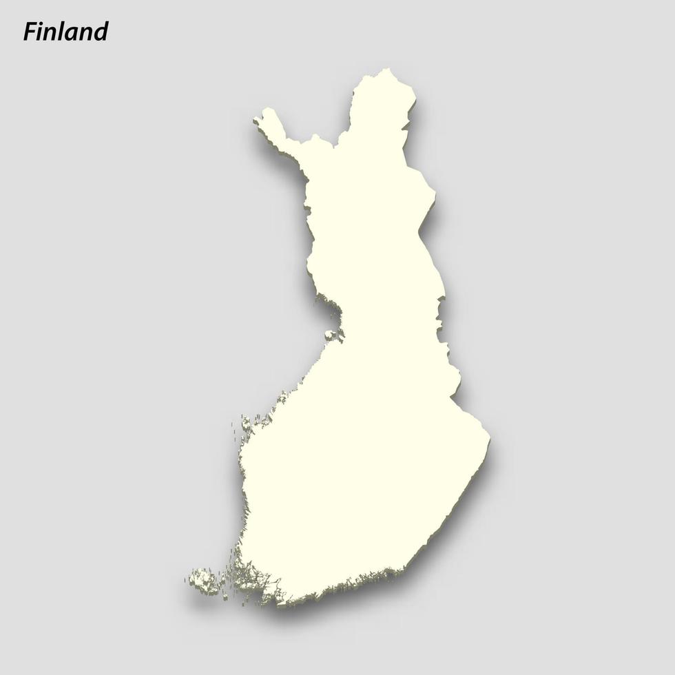 3d isometric map of Finland isolated with shadow vector