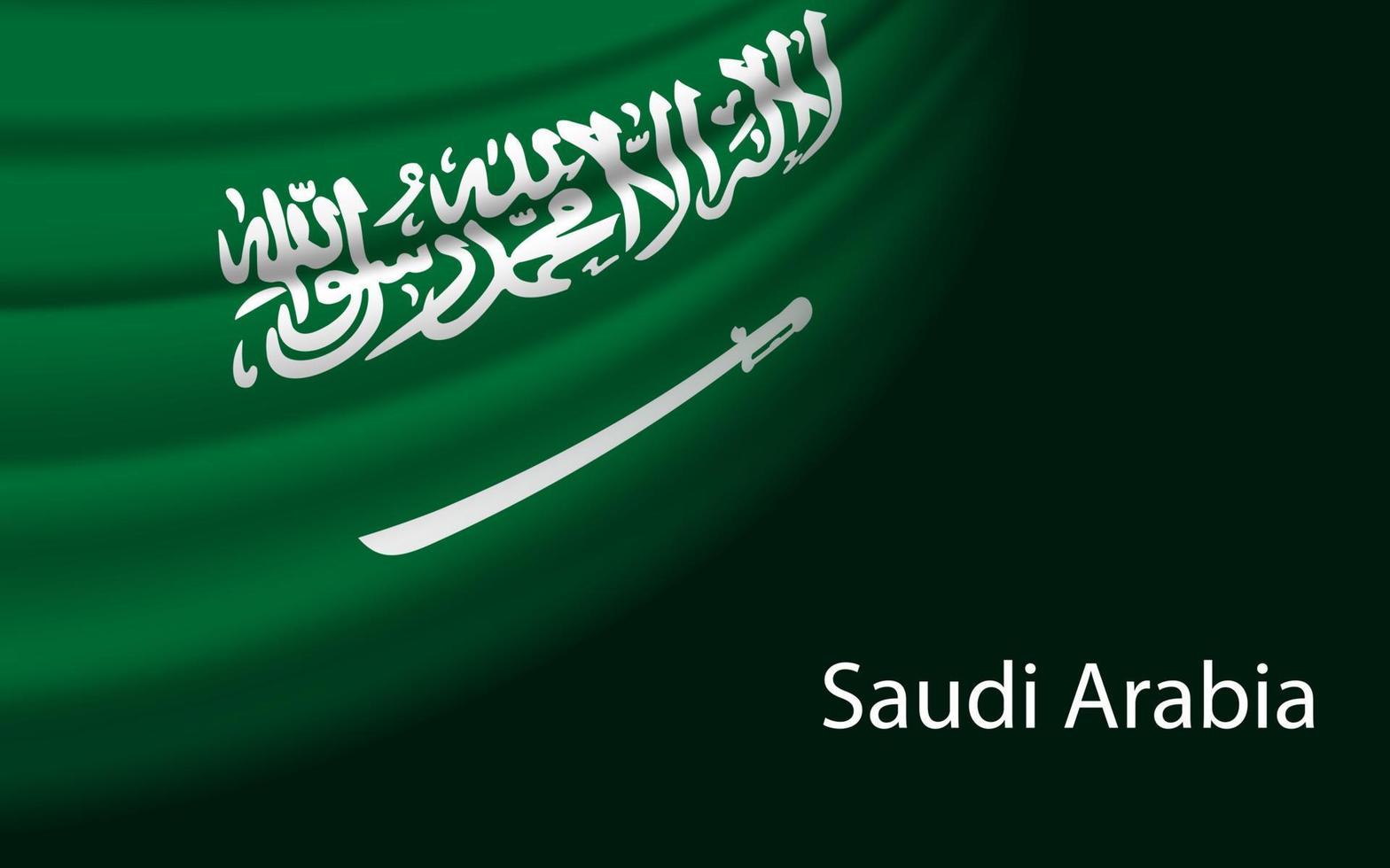 Wave flag of Saudi Arabia on dark background. Banner or ribbon v vector