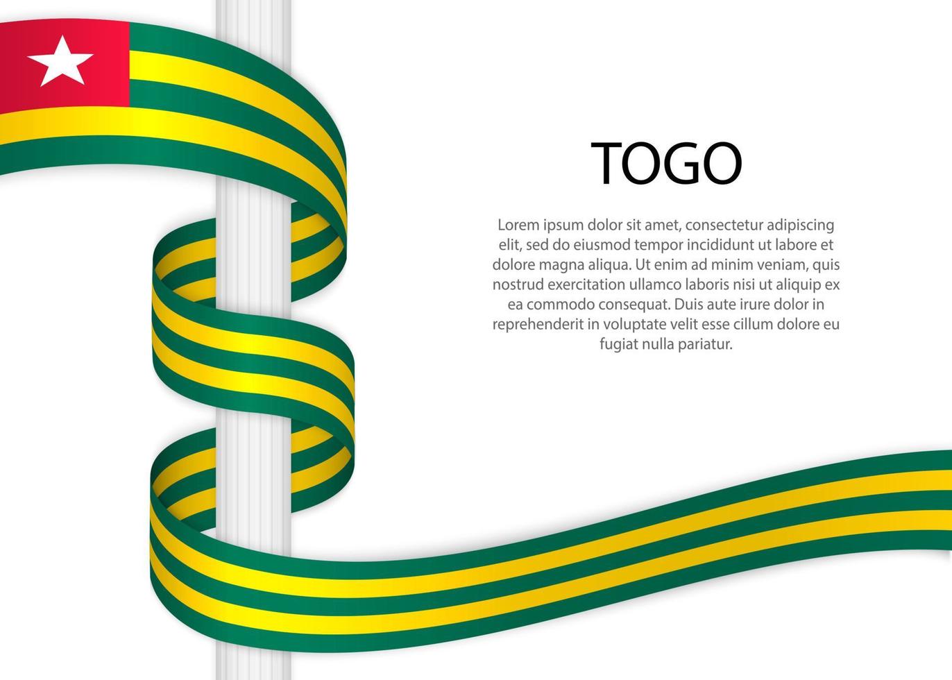 Waving ribbon on pole with flag of Togo. Template for independen vector