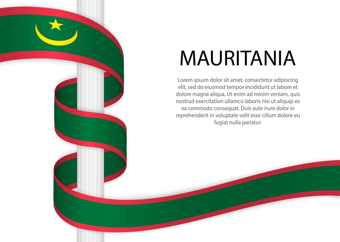 Waving ribbon on pole with flag of Mauritania. Template for inde vector
