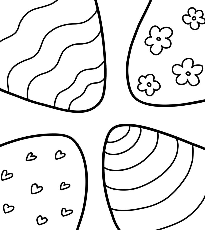 Easter eggs coloring page for kids. Vector lineart eggs with ornament. Perfect for easter pattern, stickers, banner.