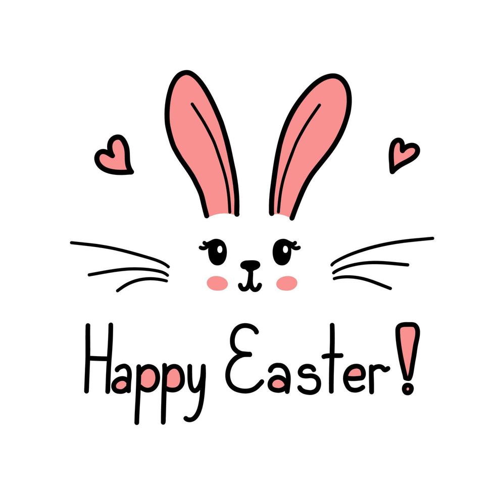 Cute Easter bunny vector illustration, hand drawn kids rabbit. Greeting card Happy Easter
