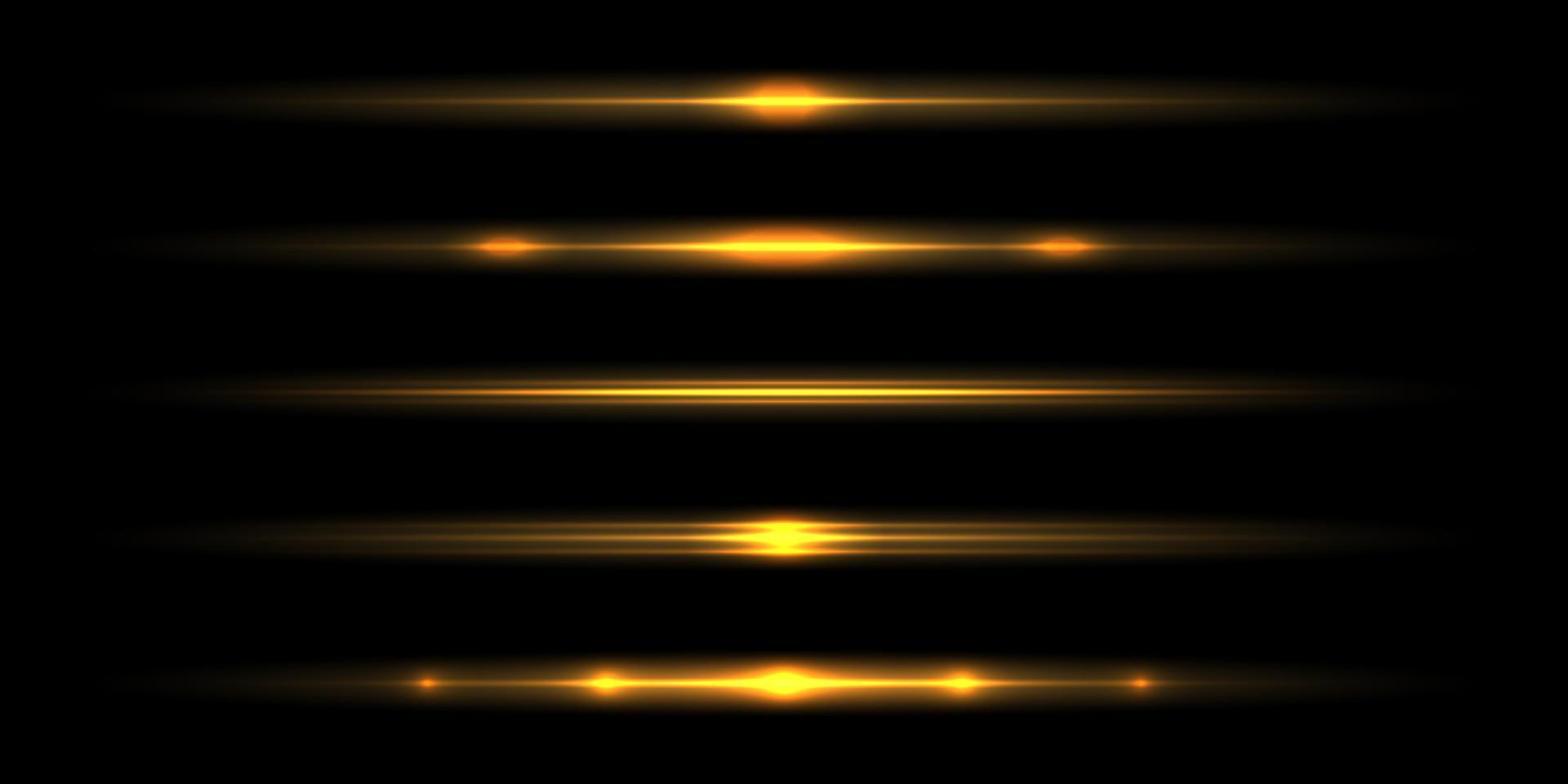 Set of golden lens flares. Glow light effect vector