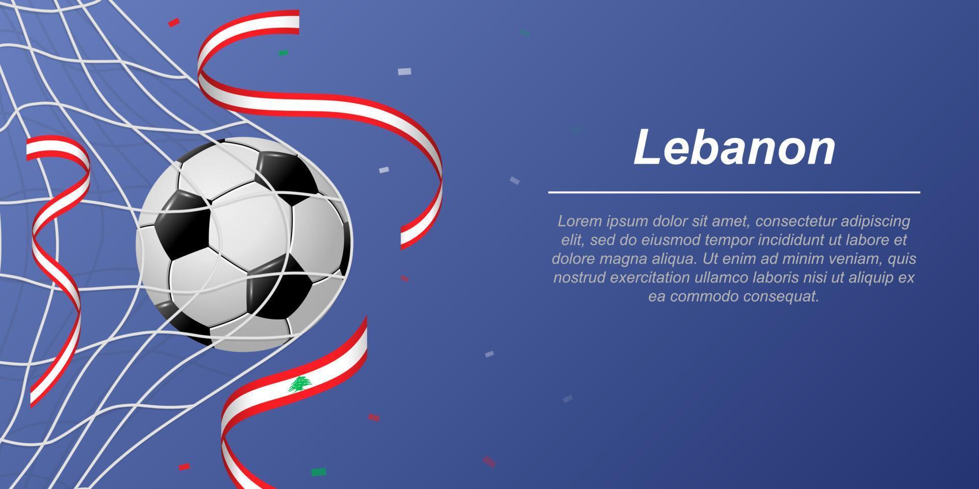 Soccer background with flying ribbons in colors of the flag of Lebanon vector