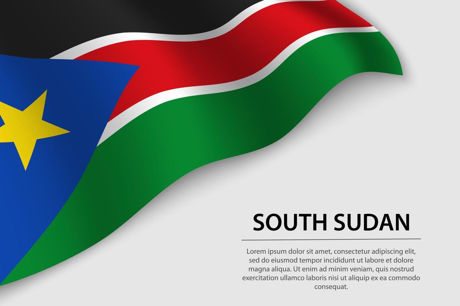 Wave flag of South Sudan on white background. Banner or ribbon v vector