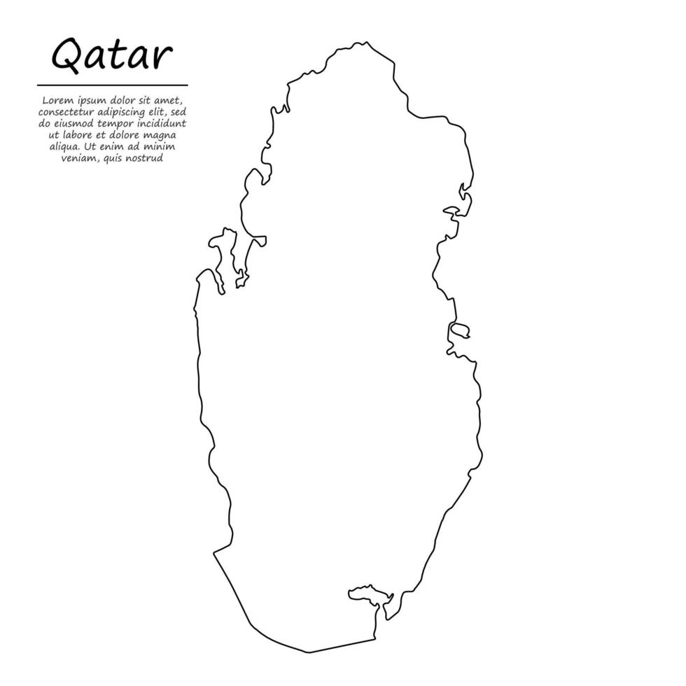 Simple outline map of Qatar, in sketch line style vector