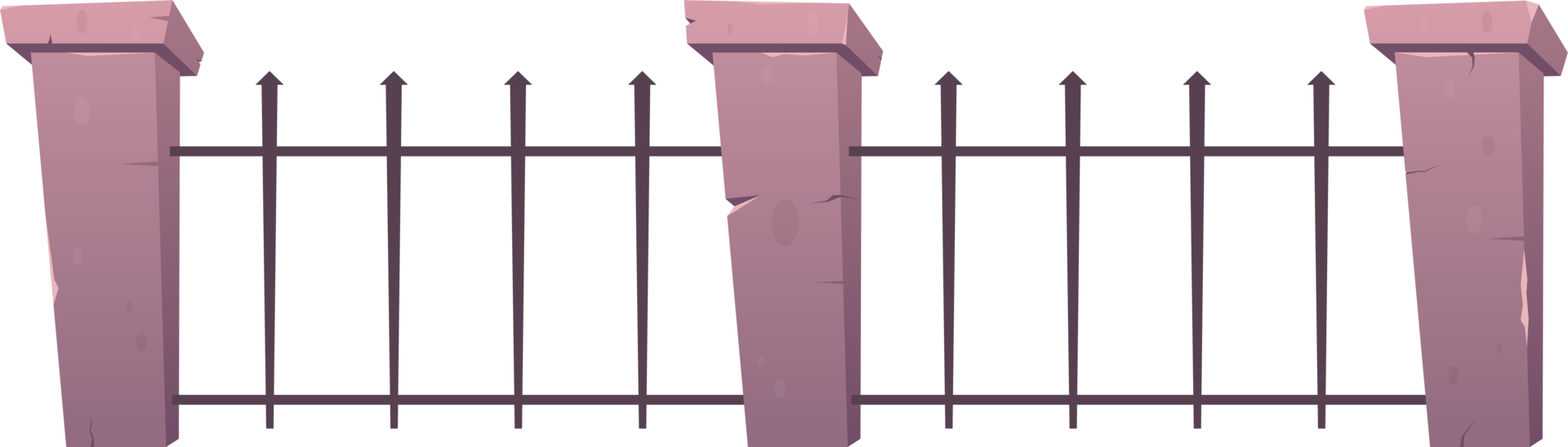 Steel fence with concrete posts in cartoon style png