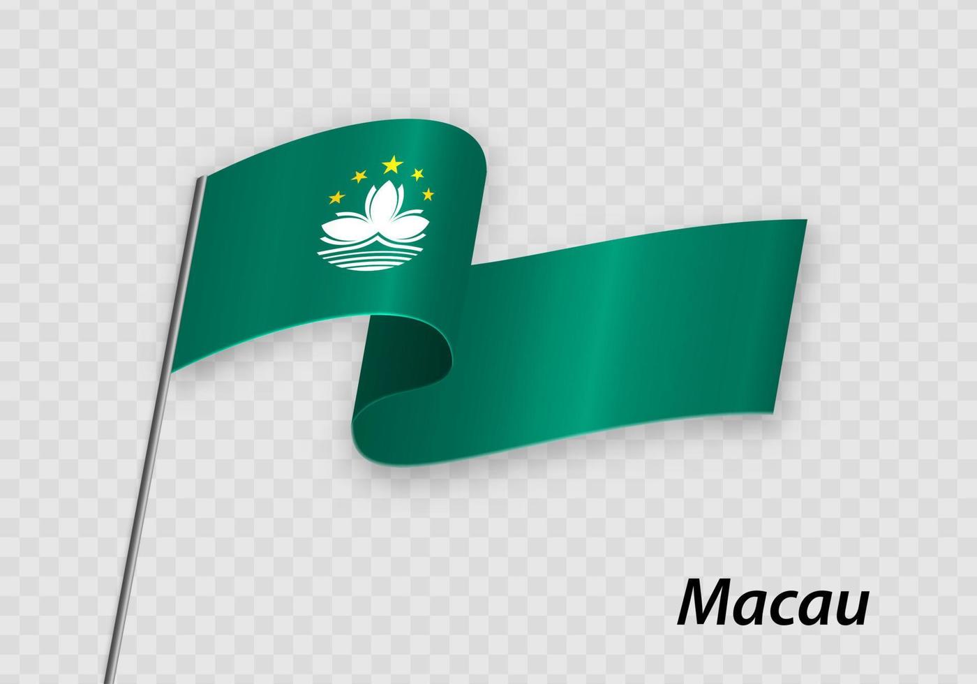 Waving flag of Macau on flagpole. Template for independence day vector