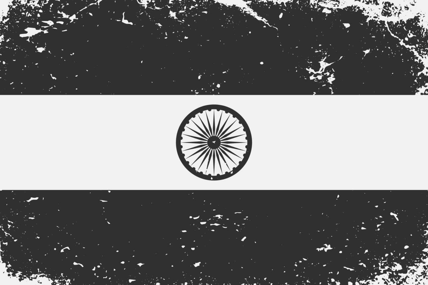 Grunge styled black and white flag India. Old vintage background vector