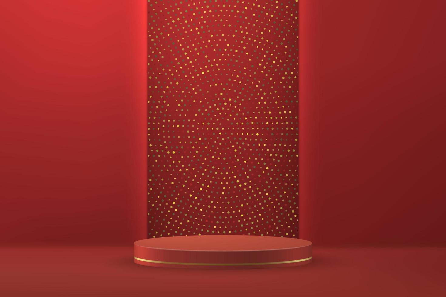 3d realistic podium or pedestal on red luxury background. vector