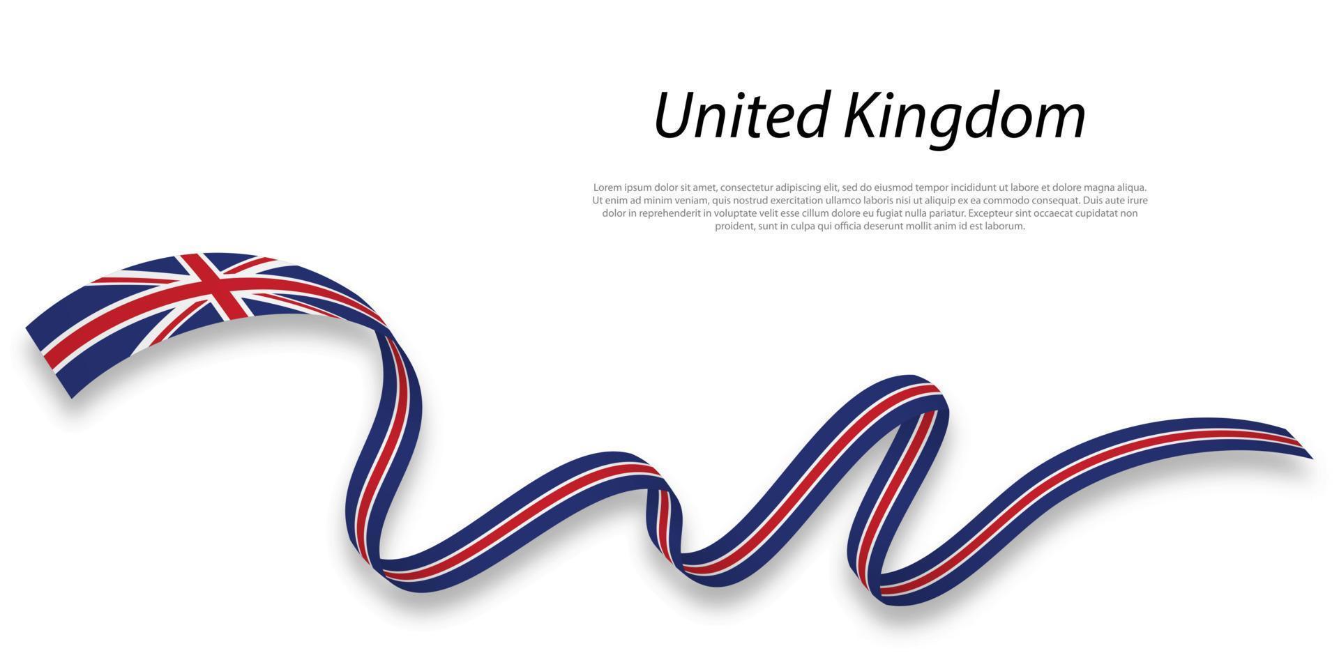 Waving ribbon or banner with flag of United Kingdom. vector