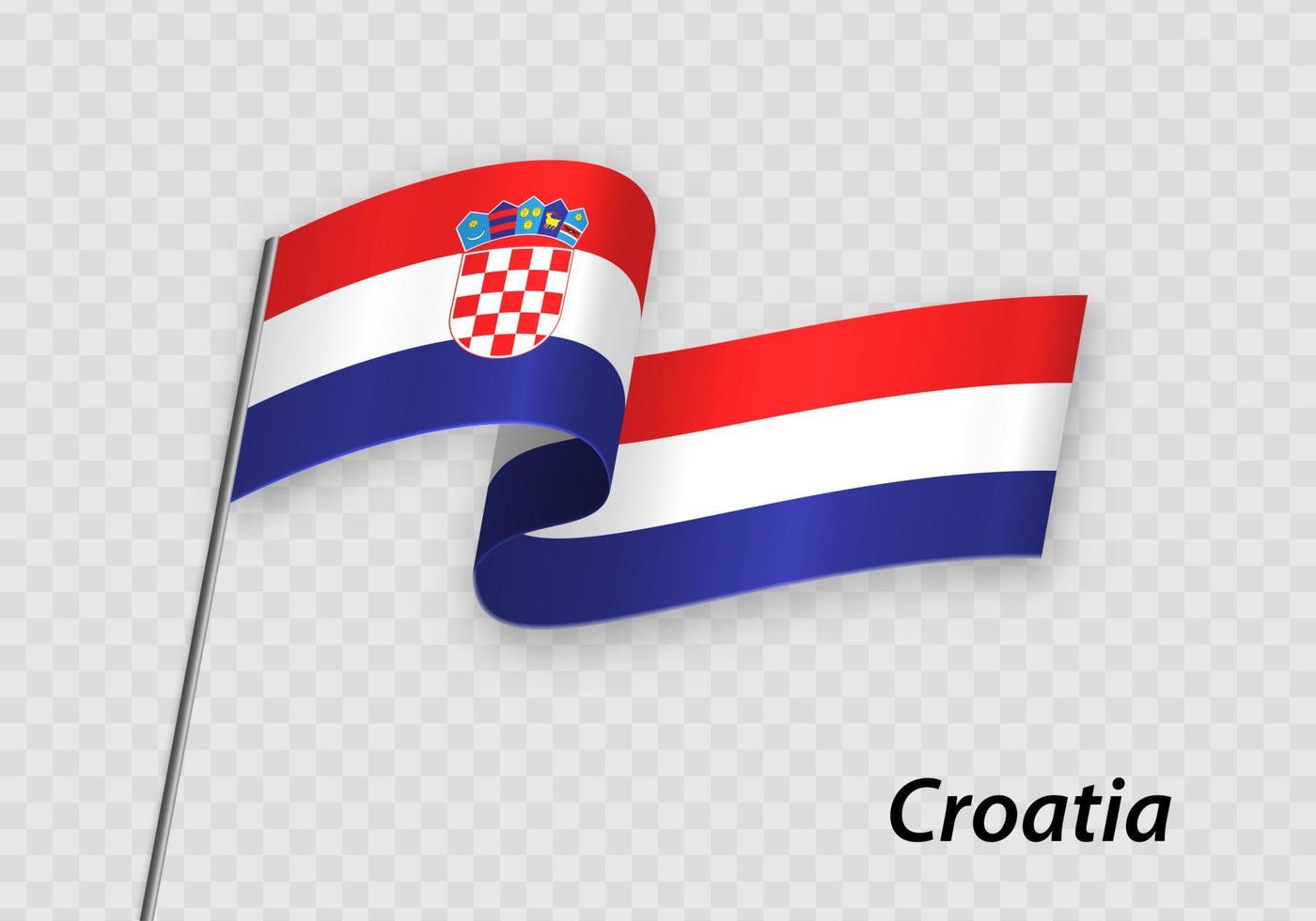 Waving flag of Croatia on flagpole. Template for independence day vector