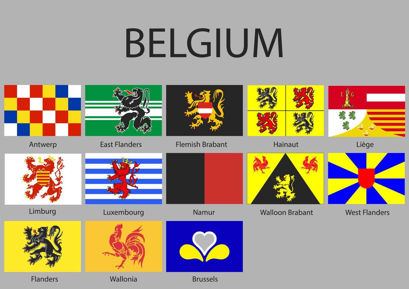 all Flags of regions Belgium vector