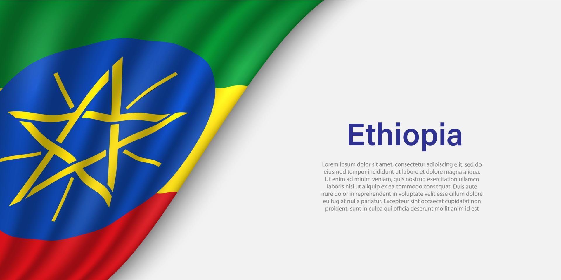 Wave flag of Ethiopia on white background. vector