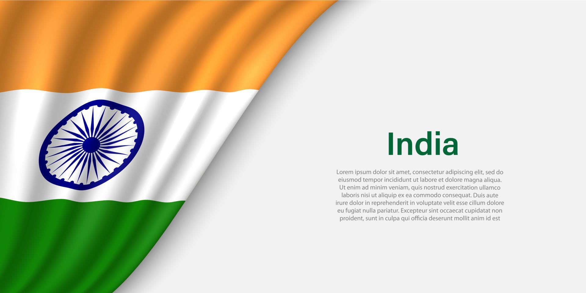 Wave flag of India on white background. vector