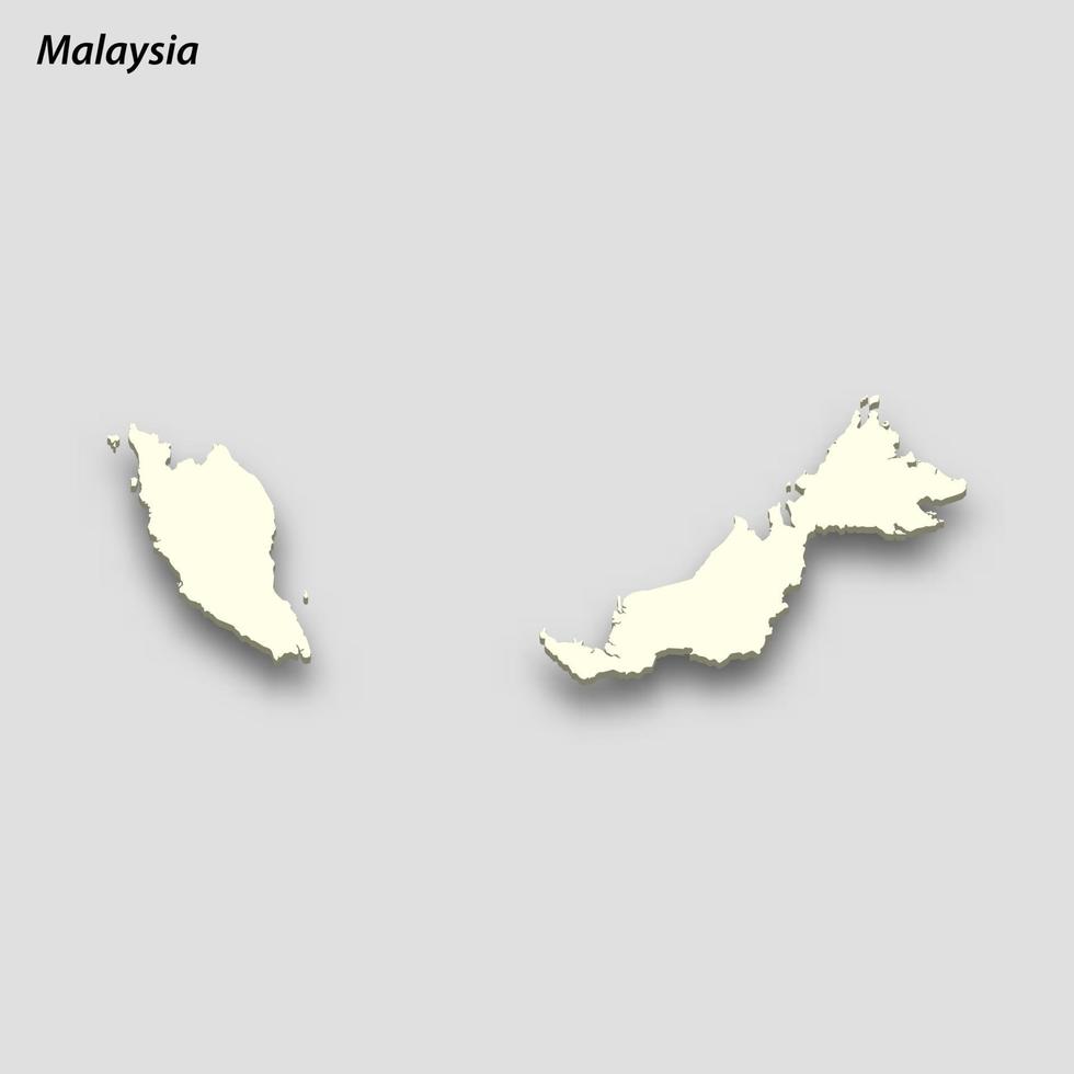 3d isometric map of Malaysia isolated with shadow vector