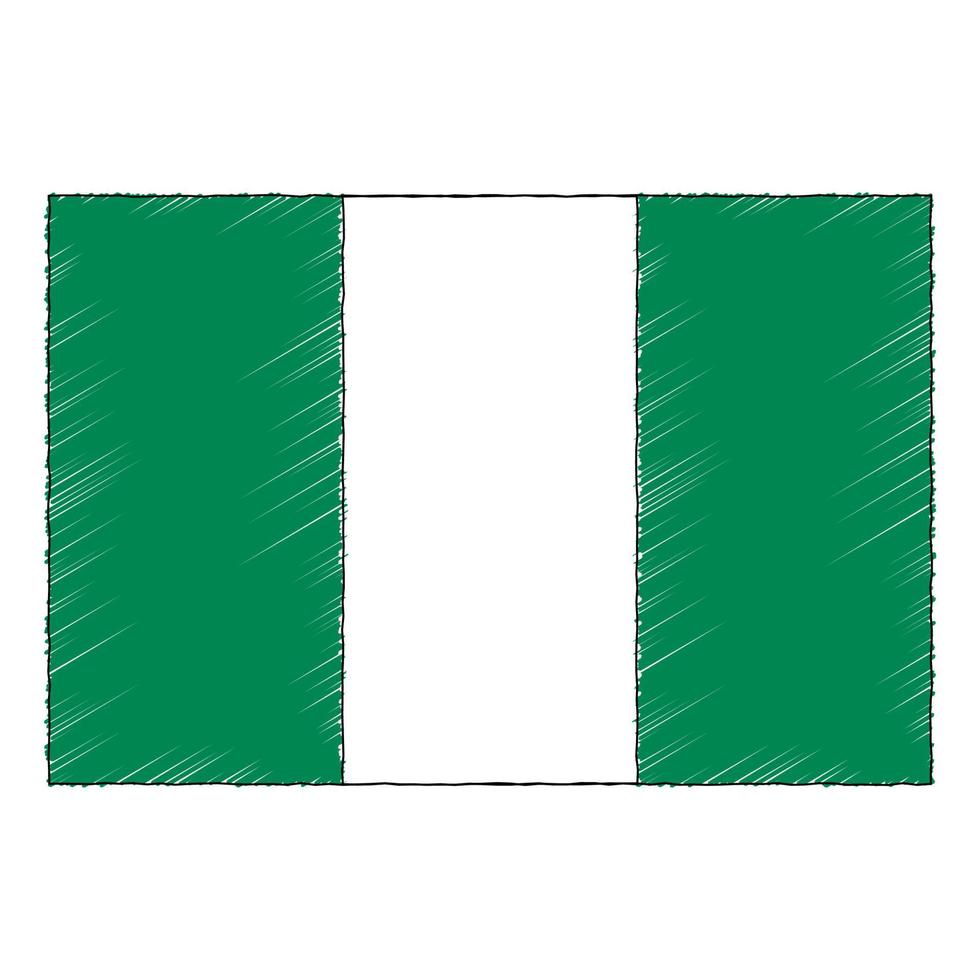 Hand drawn sketch flag of Nigeria. doodle style icon vector
