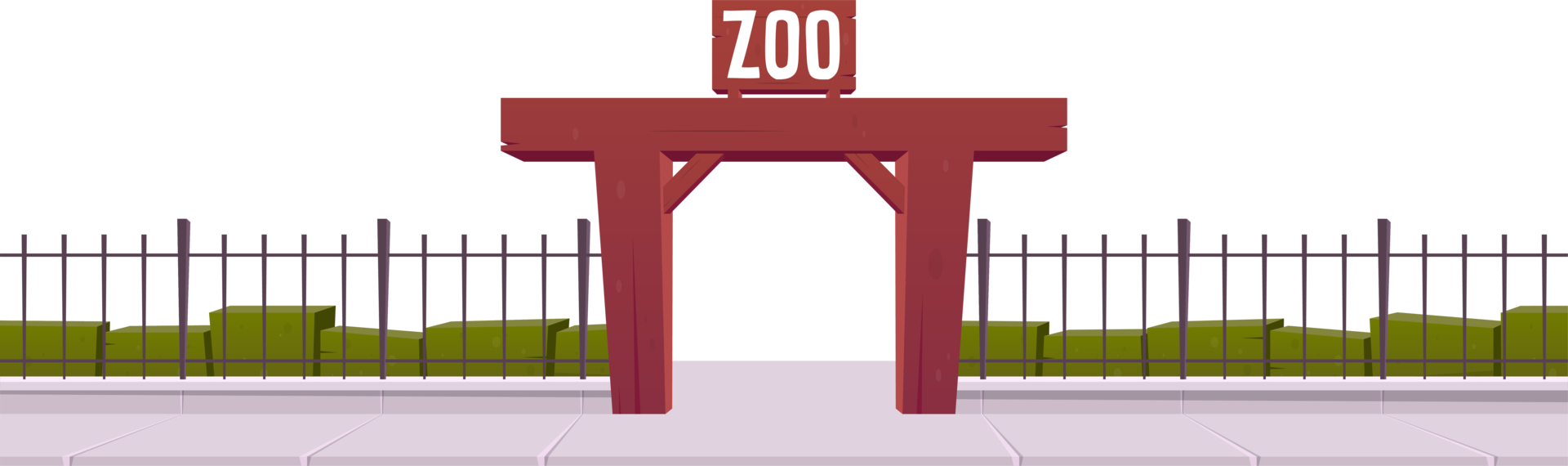 Zoo entrance with steel fence and wooden gate png