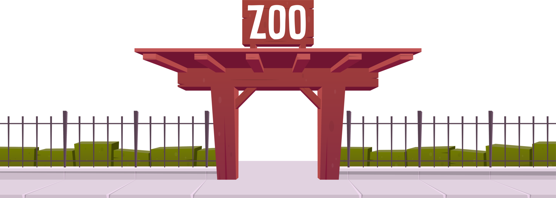 Zoo entrance with steel fence and wooden gate png