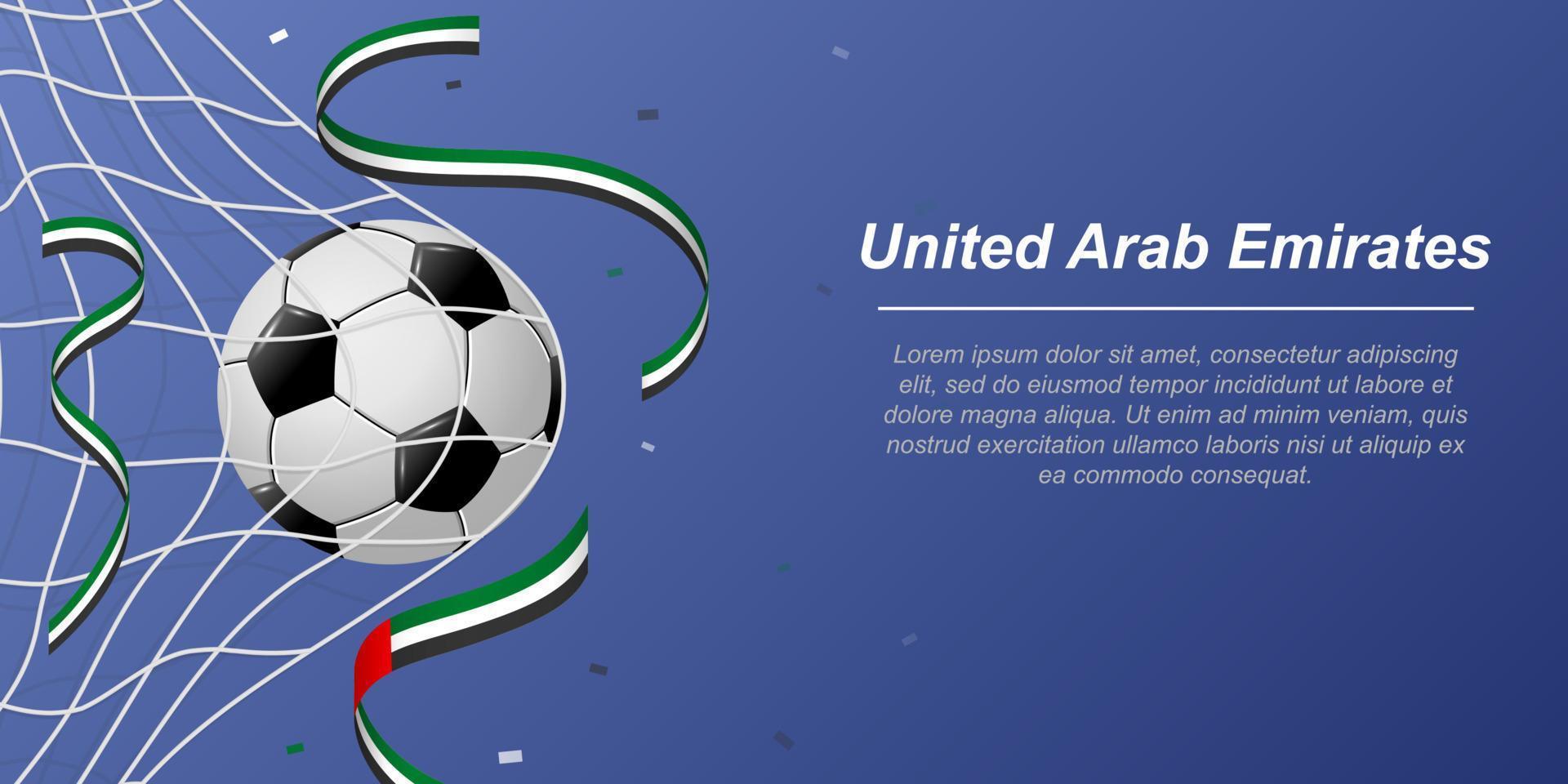 fútbol antecedentes con volador cintas en colores de el bandera de unido árabe emiratos vector
