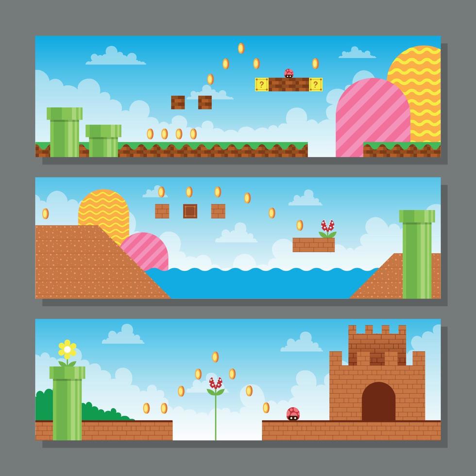 arcada juego paisaje pancartas vector