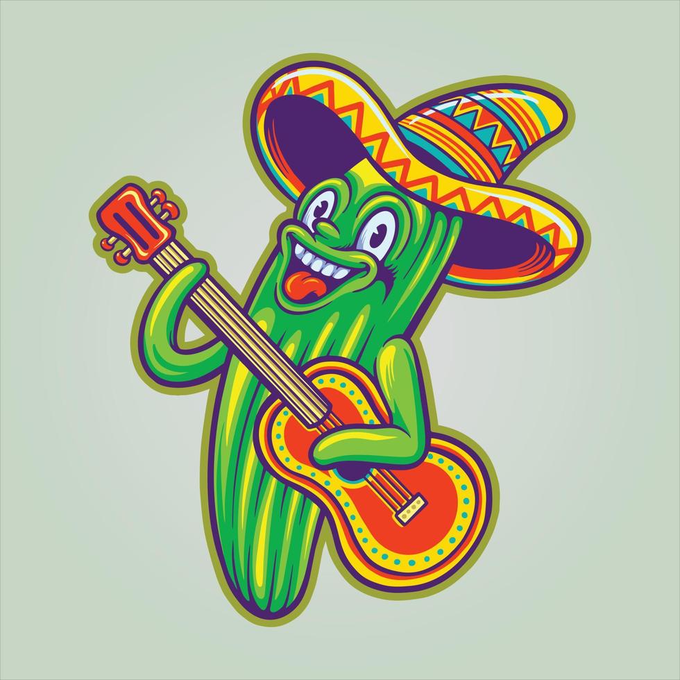 mexicano cactus guitarra sombrero sombrero cinco Delaware mayonesa logo dibujos animados ilustraciones vector