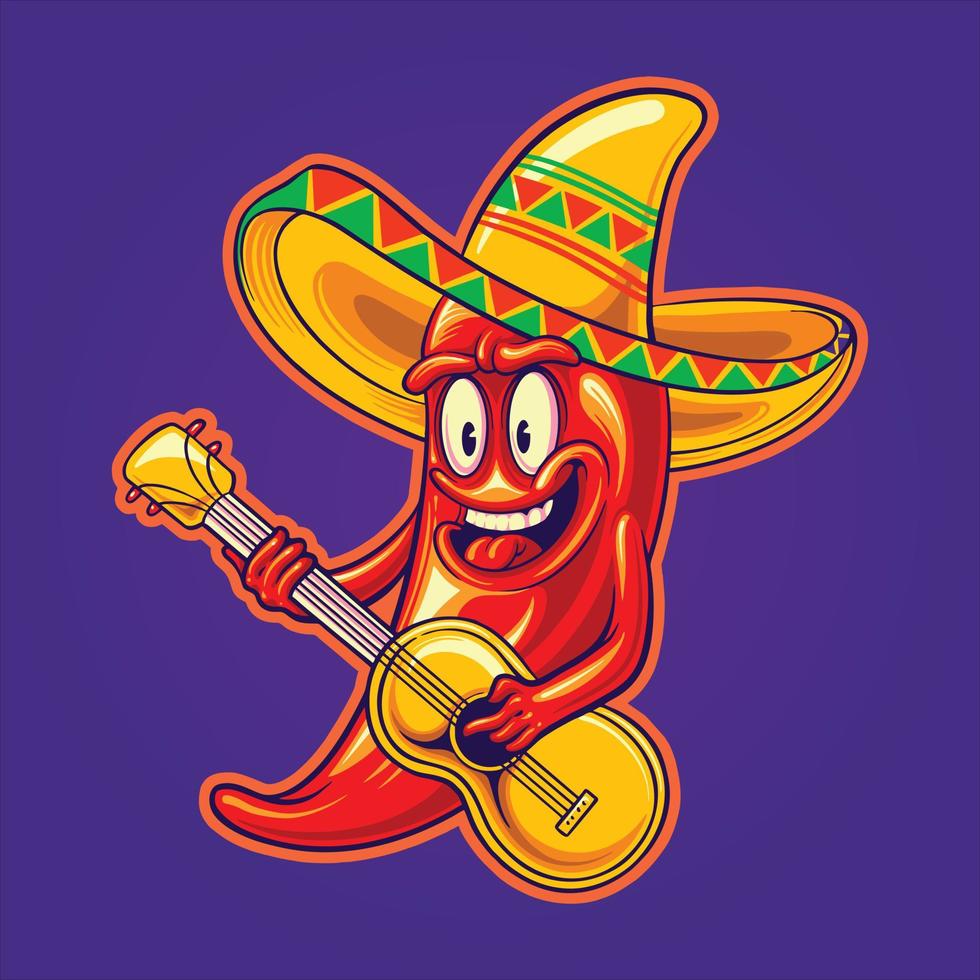 linda chile pimienta sombrero sombrero mexicano guitarra cinco Delaware mayonesa logo dibujos animados ilustraciones vector