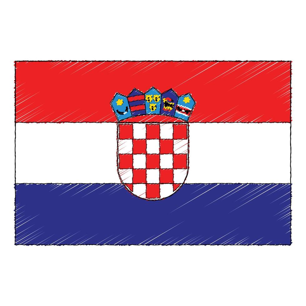 Hand drawn sketch flag of Croatia. doodle style icon vector