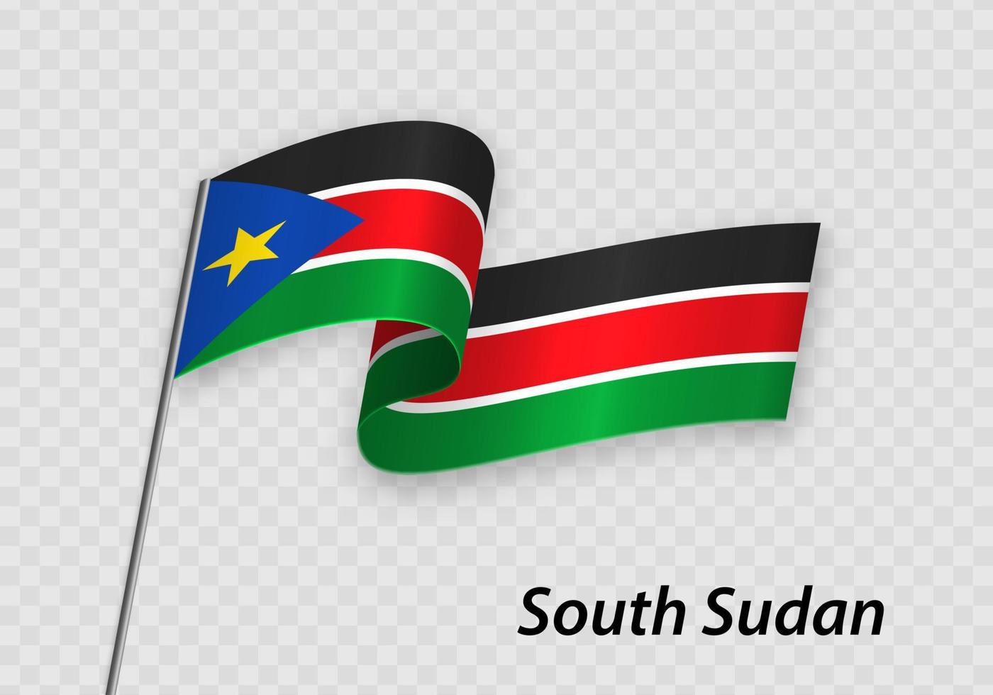Waving flag of South Sudan on flagpole. Template for independenc vector