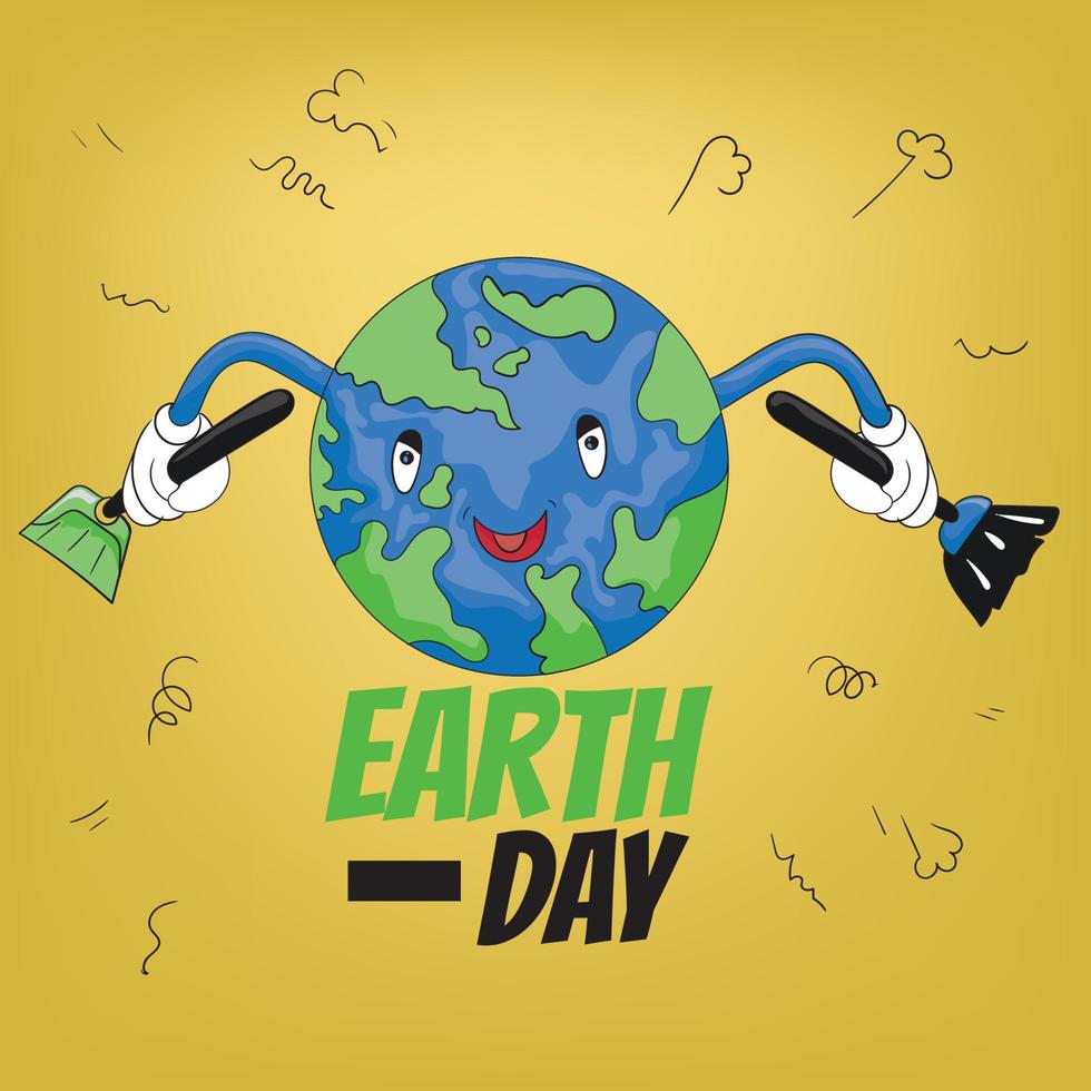 Earth Day poster. Illustrator of Earth holding cleaning tools. suitable for earth day campaign vector