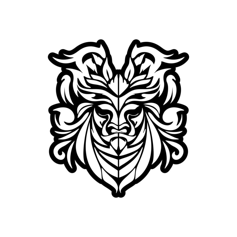 Vector tattoo sketch of a black and white Polynesian god mask.