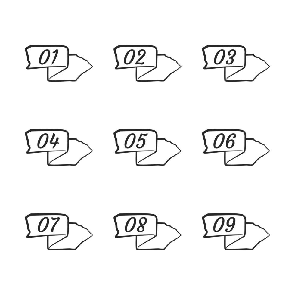 point number set, hand drawn style, torn paper vector