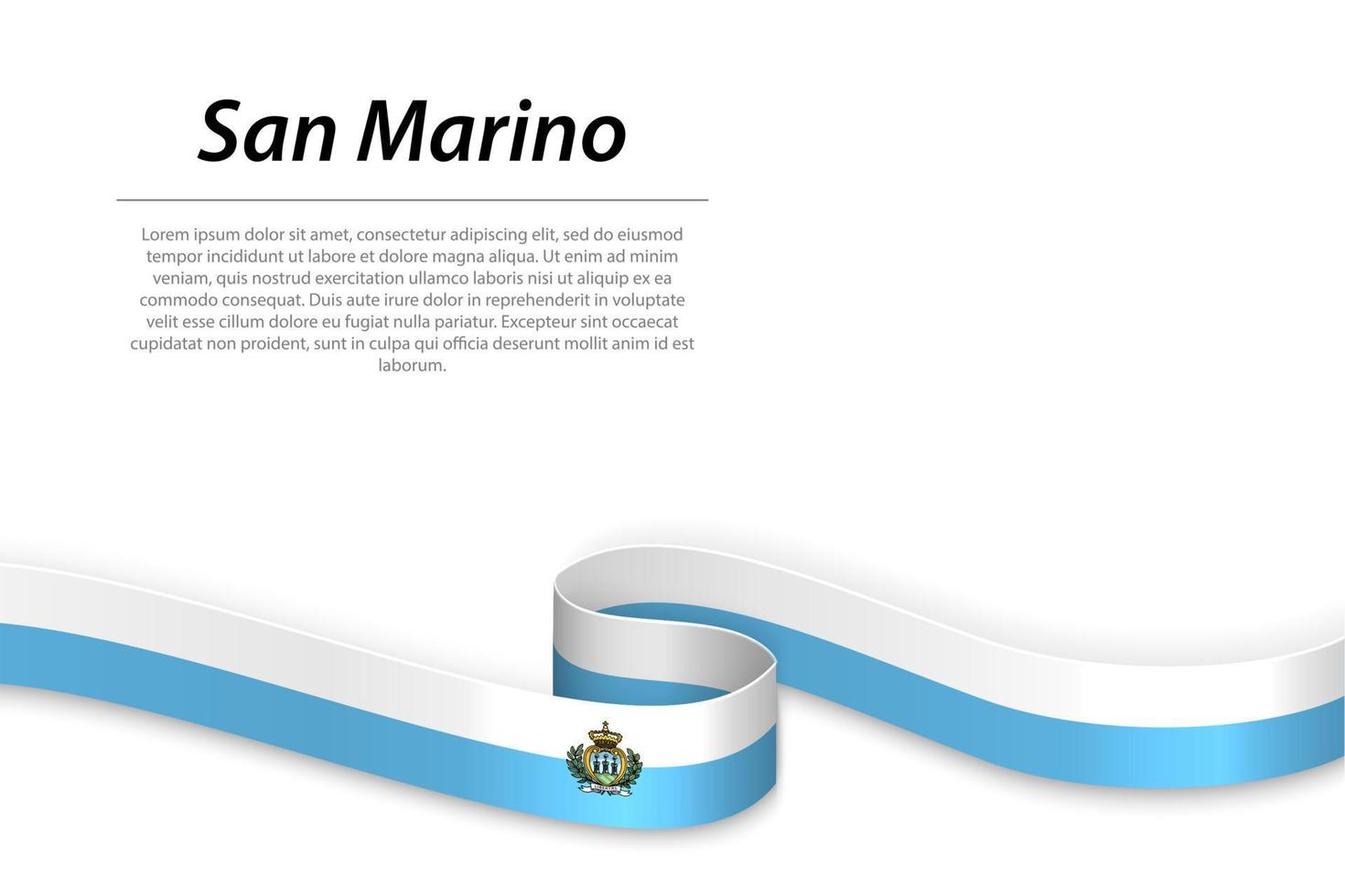 Waving ribbon or banner with flag of San Marino. Template for in vector