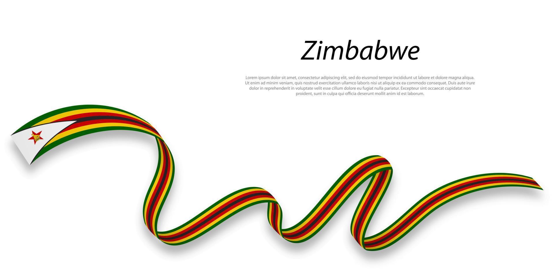 Waving ribbon or banner with flag of Zimbabwe. vector