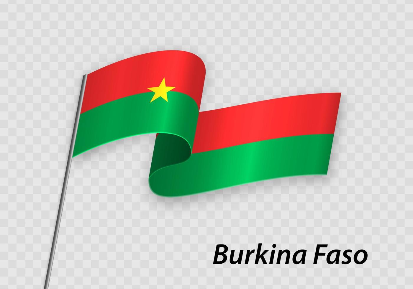 Waving flag of Burkina Faso on flagpole. Template for independence day vector