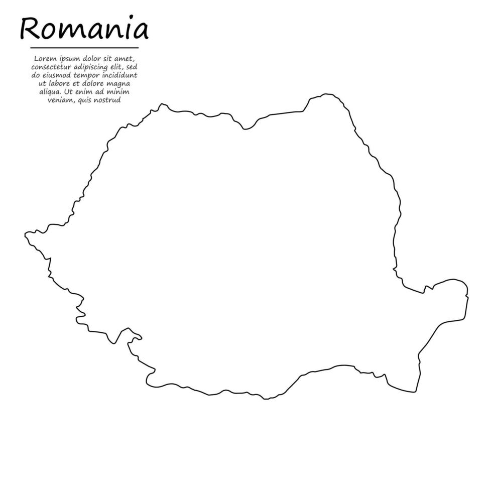 Simple outline map of Romania, in sketch line style vector