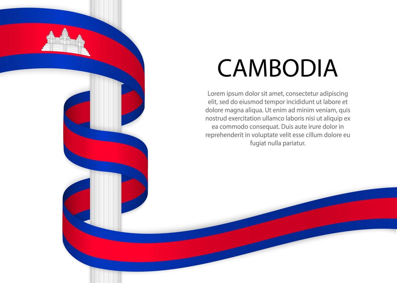 Waving ribbon on pole with flag of Cambodia. Template for indepe vector