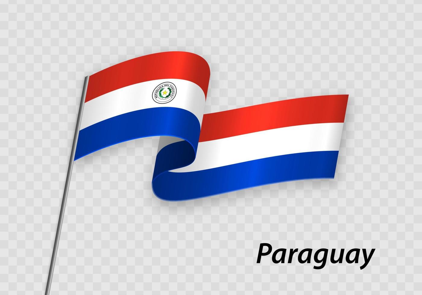 Waving flag of Paraguay on flagpole. Template for independence d vector