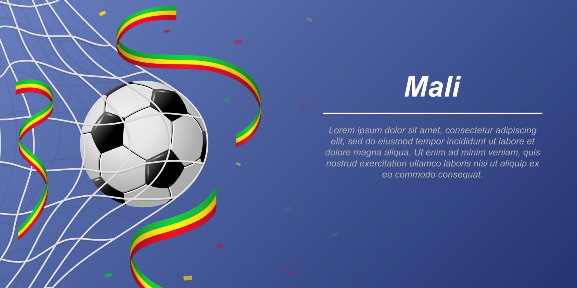 Soccer background with flying ribbons in colors of the flag of Mali vector